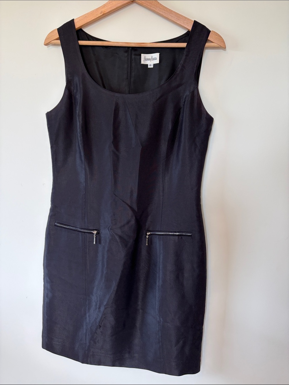 Neiman Marcus Black Sleeveless Zip-Pocket Mini Dress